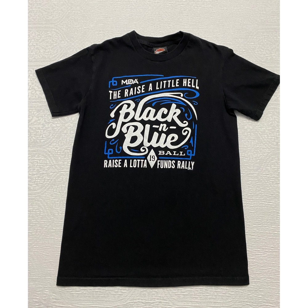 Harley Davidson Black n Blue Ball Rally Graphic Tee Biker Motorcycle Size S